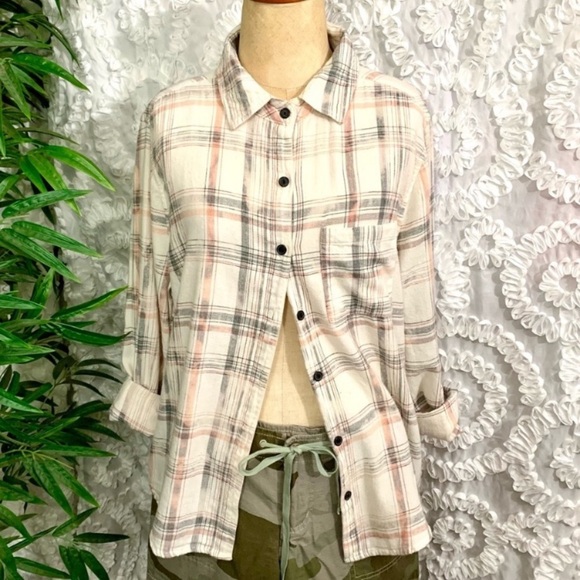 Care Bears Graphic Bleached Plaid Button Front Long Sleeve Flannel Shirt- XS - Picture 3 of 11